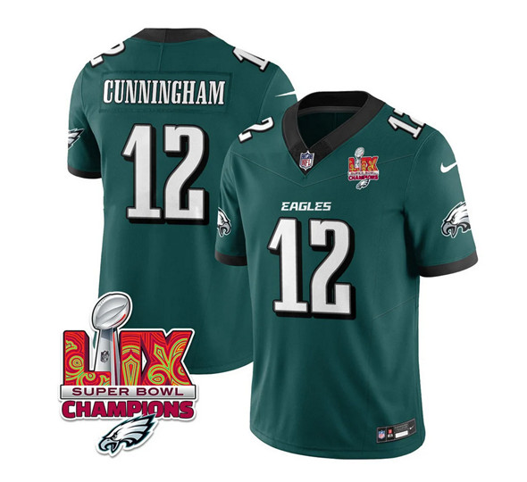 Men's Philadelphia Eagles #12 Randall Cunningham Green 2025 Eagles Logo Super Bowl LIX Patch New F.U.S.E. Vapor Limited Football Stitched Jersey