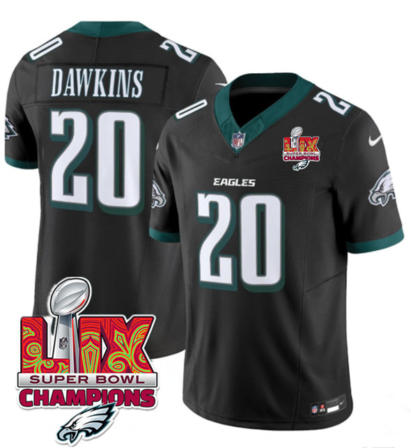 Men's Philadelphia Eagles #20 Brian Dawkins Black 2025 Eagles Logo Super Bowl LIX Patch New F.U.S.E. Vapor Limited Football Stitched Jersey