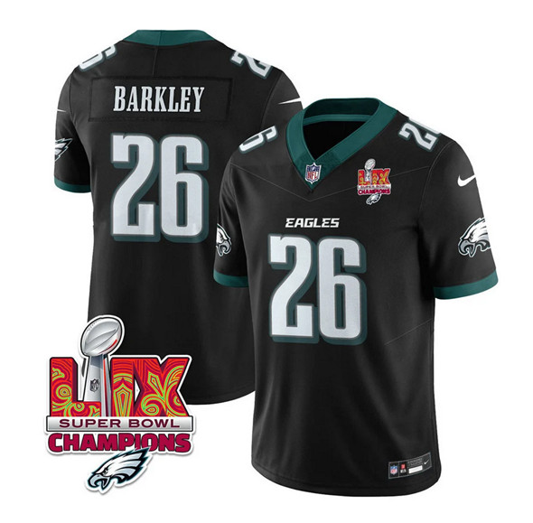 Men's Philadelphia Eagles #26 Saquon Barkley Black 2025 Eagles Logo Super Bowl LIX Patch New F.U.S.E. Vapor Untouchable Limited Football Stitched Jersey