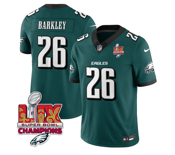 Men's Philadelphia Eagles #26 Saquon Barkley Green 2025 Eagles Logo Super Bowl LIX Patch New F.U.S.E. Vapor Untouchable Limited Football Stitched Jersey