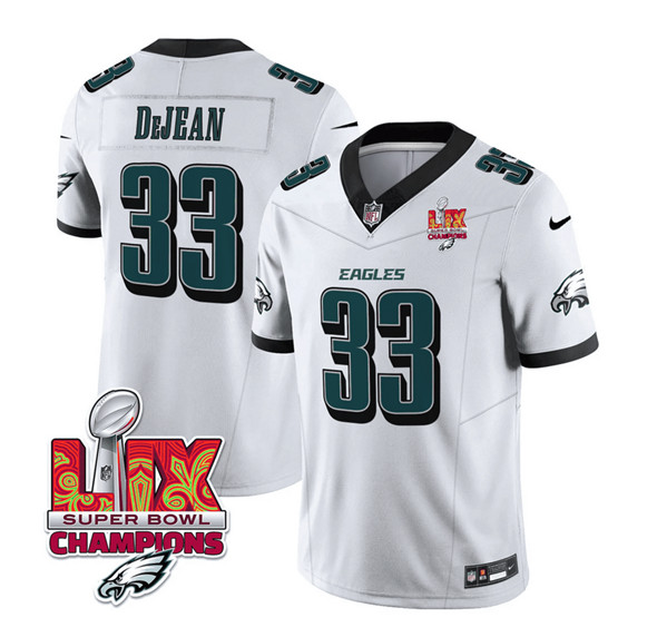 Men's Philadelphia Eagles #33 Cooper DeJean White 2025 Eagles Logo Super Bowl LIX Patch New F.U.S.E. Vapor Untouchable Limited Football Stitched Jersey