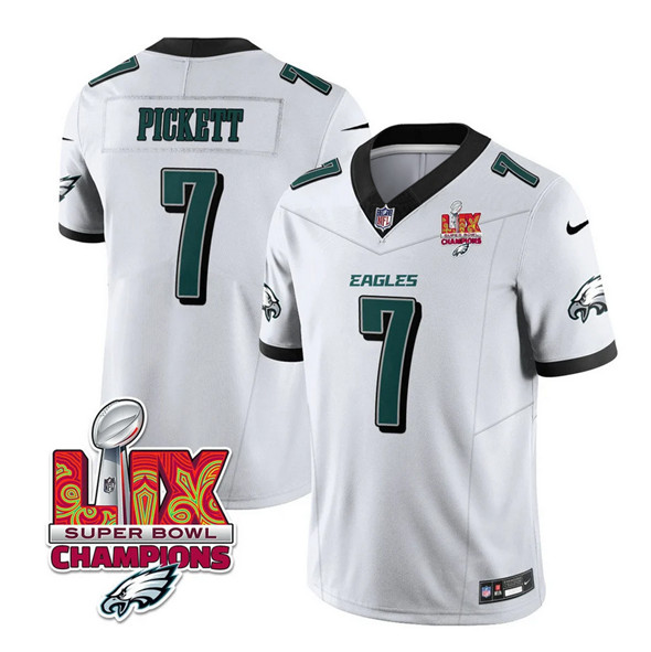 Men's Philadelphia Eagles #7 Kenny Pickett White 2025 Eagles Logo Super Bowl LIX Patch New F.U.S.E. Vapor Limited Football Stitched Jersey