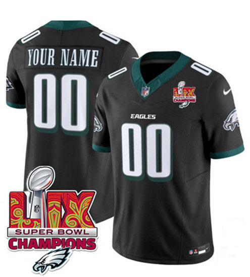 Men's Philadelphia Eagles Active Player Custom Black 2025 Eagles Logo Super Bowl LIX Patch New F.U.S.E. Vapor Limited Football Stitched Jersey