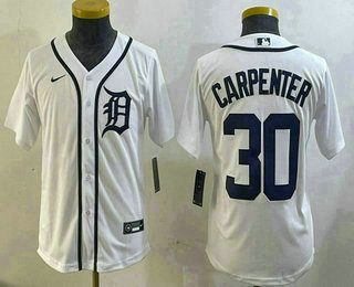 Youth Detroit Tigers #30 Kerry Carpenter White Cool Base Stitched Jersey