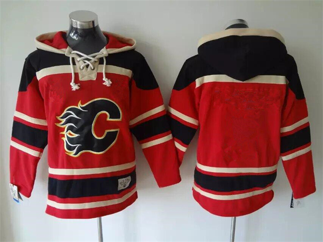 Men's Calgary Flames Blank Red Black Ageless Must-Have Lace-Up Pullover Hoodie