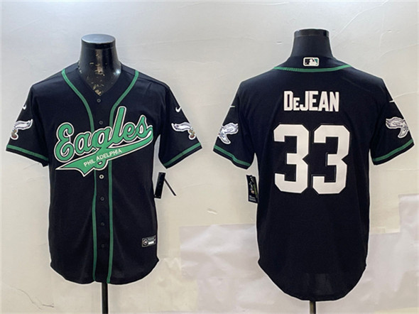 Men's Philadelphia Eagles #33 Cooper DeJean Black Cool Base Stitched Baseball Jersey