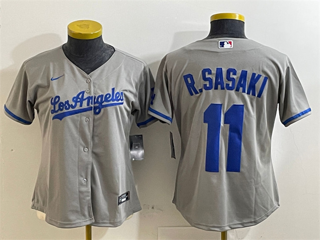 Women's Los Angeles Dodgers #11 Roki Sasaki Grey Cool Base Stitched Baseball Jersey(Run Small)