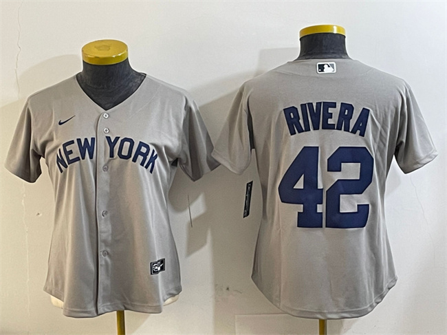 Women's New York Yankees #42 Mariano Rivera Grey Cool Base Stitched Baseball Jersey(Run Small)