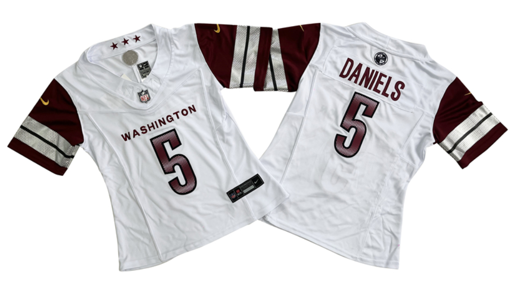 Women's Washington Commanders #5 Jayden Daniels White 2024 F.U.S.E. Draft Stitched Jersey(Run Small)