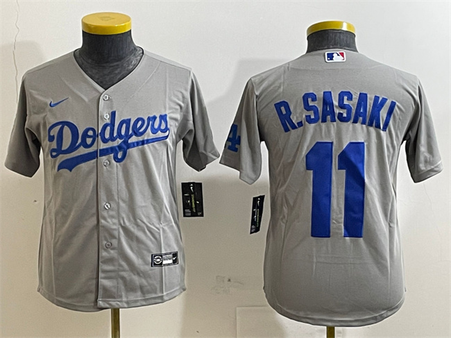 Youth Los Angeles Dodgers #11 Roki Sasaki Grey Cool Base Stitched Baseball Jersey