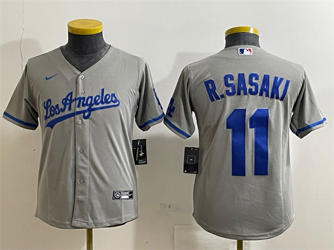 Youth Los Angeles Dodgers #11 Roki Sasaki Grey Cool Base Stitched Baseball Jerseys