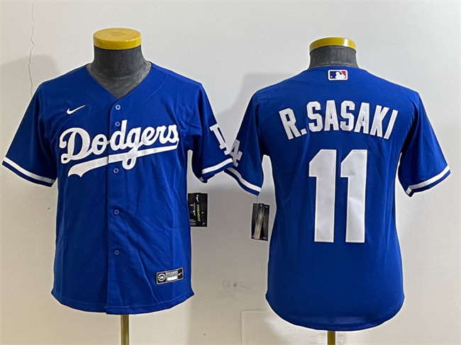 Youth Los Angeles Dodgers #11 Roki Sasaki Royal Cool Base Stitched Baseball Jersey