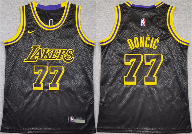 Youth Los Angeles Lakers #77 Luka Doncic Black 2025 City Edition Stitched Basketball Jersey