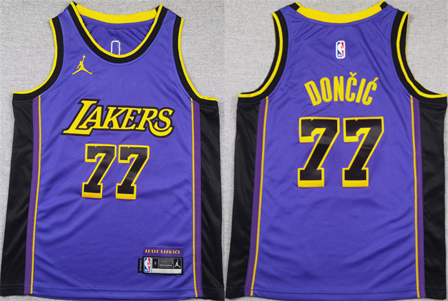 Youth Los Angeles Lakers #77 Luka Doncic Purple 2025 City Edition Stitched Basketball Jersey