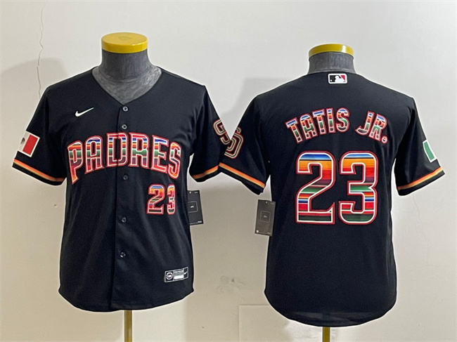 Youth San Diego Padres #23 Fernando Tatis Jr. Black Mexico Cool Base Stitched Baseball Jersey