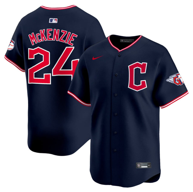 Men's Cleveland Guardians #24 Triston McKenzie Navy 2025 Alternate Limited Stitched Baseball Jersey