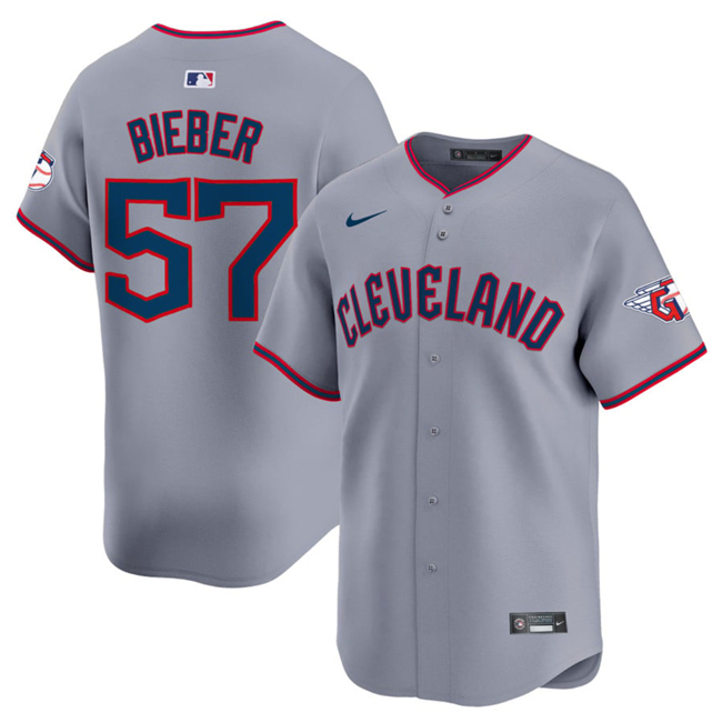 Men's Cleveland Guardians #57 Shane Bieber Gray 2025 Alternate Limited Stitched Baseball Jersey
