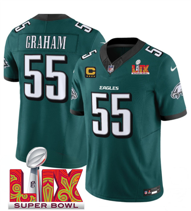 Men's Philadelphia Eagles #55 Brandon Graham Green 2025 Super Bowl LIX Patch And 4-Star C Gold Patch New F.U.S.E. Vapor Limited Football Stitched Jersey