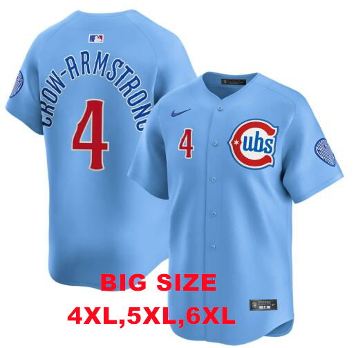Big Size Men's Chicago Cubs #4 Pete Crow-Armstrong Blues Alternate Limited Baby Blue Jersey by Nike