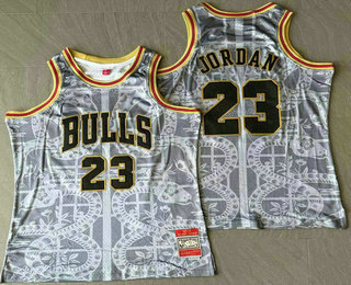 Men's Chicago Bulls #23 Michael Jordan Grey Snakeskin Hardwood AU Throwback Jersey
