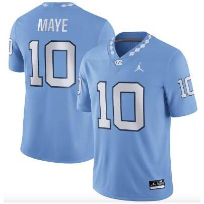 North Carolina Tar Heels Game Drake Maye #10 College Football Blue JerseyS