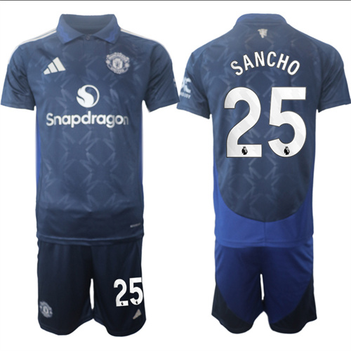 Manchester United #25 SANCHO away Navy 2024-25 suit soccer jerseys