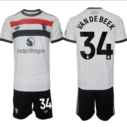 Manchester United #34 VAN DE BEEK 2nd Away White Navy 2024-25 suit soccer jerseys