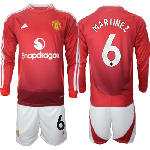 Manchester United #6 MARTINEZ Home Red Long Sleeve Navy 2024-25 suit soccer jerseys