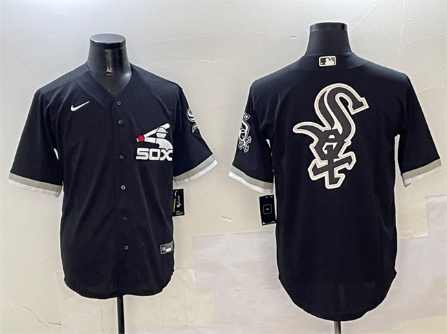 Men's Chicago White Sox Black Team Big Logo Cool Base Stitched Jersey