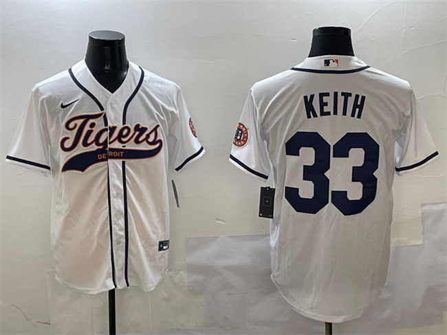 Men's Detroit Tigers #33 Colt Keith White With Patch Cool Base Stitched Baseball Jersey