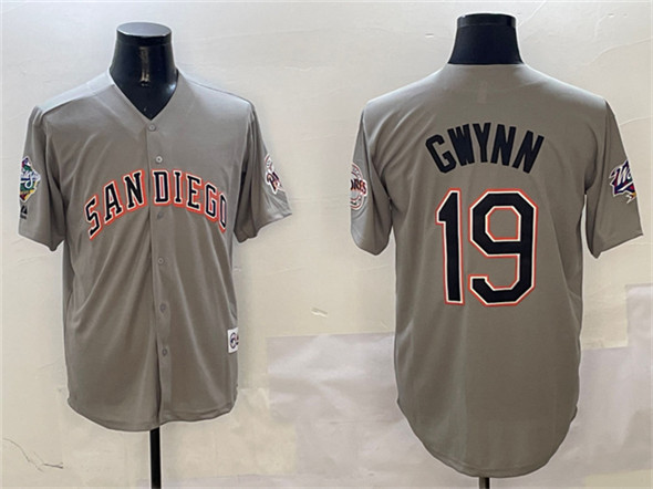 Men's San Diego Padres #19 Tony Gwynn Gray With Patch Cool Base Stitched Jersey