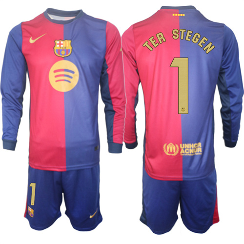 Men's FC Barcelona Home Long Sleeves 1# TER STEGEN 2024-25 Suit Soccer Jerseys