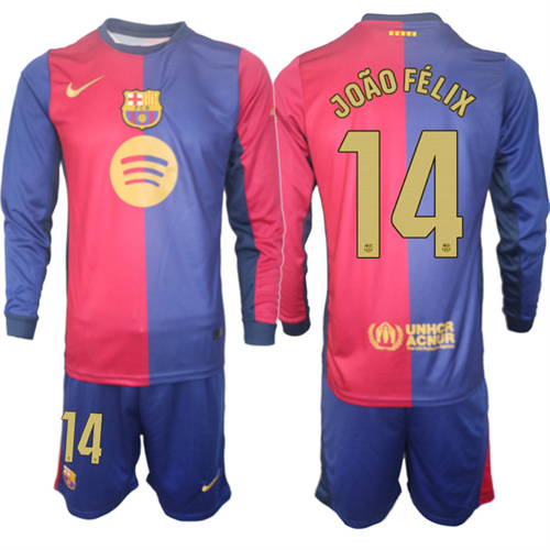 Men's FC Barcelona Home Long Sleeves 14# JOAO FELIX 2024-25 Suit Soccer Jerseys