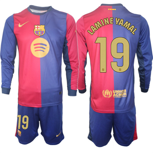 Men's FC Barcelona Home Long Sleeves 19# LAMINE YAMAL 2024-25 Suit Soccer Jerseys