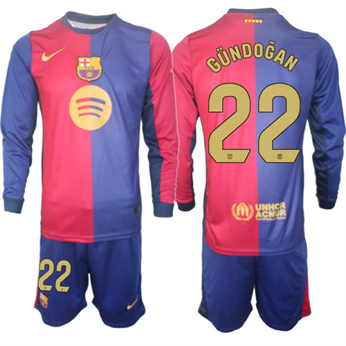 Men's FC Barcelona Home Long Sleeves 22# GUNDOGAN 2024-25 Suit Soccer Jerseys