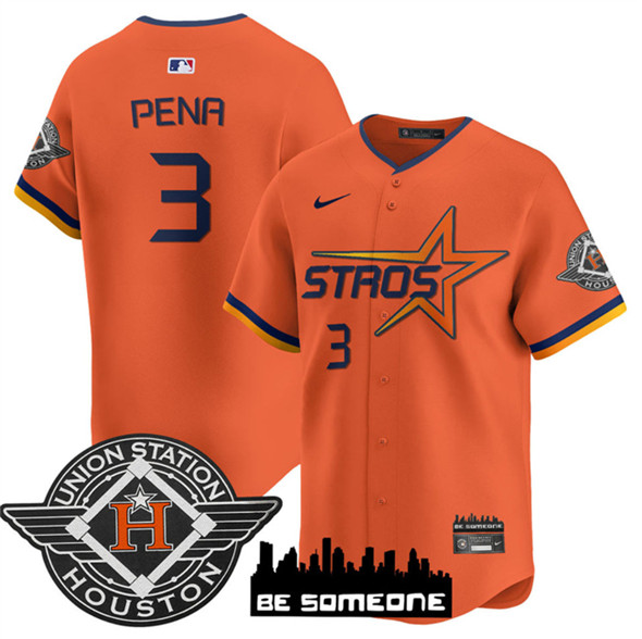 Men's Houston Astros #3 Jeremy Pena Orange 2025 City Connect Limited Stitched Baseball Jersey