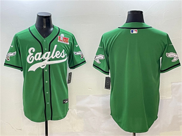 Men's Philadelphia Eagles Blank Green 2025 Super Bowl LIX Patch Stitched Baseball Jersey