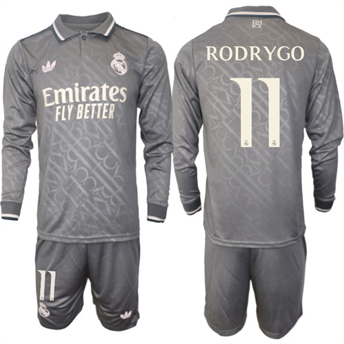 Men's Real Madrid away Long sleeves 11# RODRYGO 2024-25 Suit Soccer Jerseys