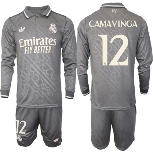 Men's Real Madrid away Long sleeves 12# CAMAVINGA 2024-25 Suit Soccer Jerseys