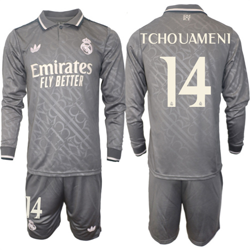 Men's Real Madrid away Long sleeves 14# TCHOUAMENI 2024-25 Suit Soccer Jerseys