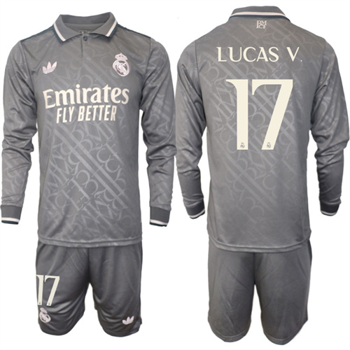 Men's Real Madrid away Long sleeves 17# LUCAS V. 2024-25 Suit Soccer Jerseys