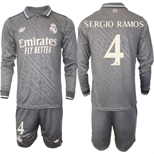 Men's Real Madrid away Long sleeves 4# SERGIO RAMOS 2024-25 Suit Soccer Jerseys