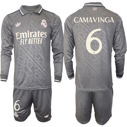 Men's Real Madrid away Long sleeves 6# CAMAVINGA 2024-25 Suit Soccer Jerseys