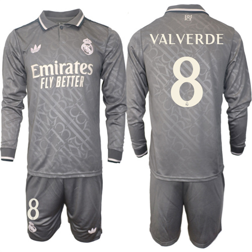 Men's Real Madrid away Long sleeves 8# VALVERDE 2024-25 Suit Soccer Jerseys