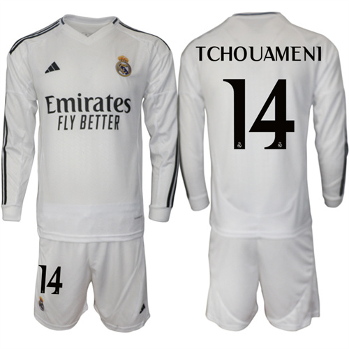 Men's Real Madrid home Long sleeves 14# TCHOUAMENI 2024-25 Suit Soccer Jerseys
