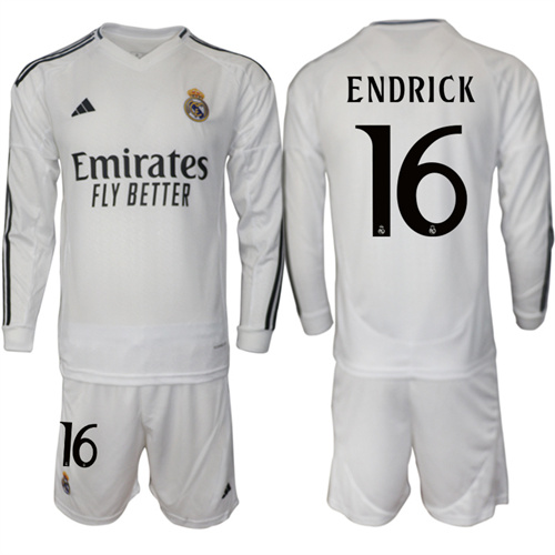 Men's Real Madrid home Long sleeves 16# ENDRICK 2024-25 Suit Soccer Jerseys