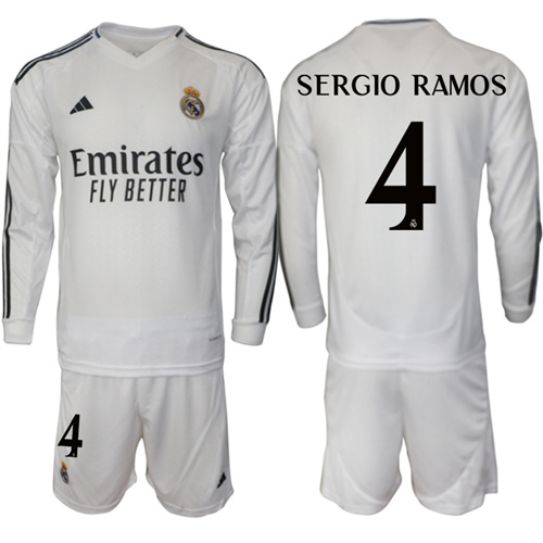 Men's Real Madrid home Long sleeves 4# SERGIO RAMOS 2024-25 Suit Soccer Jerseys