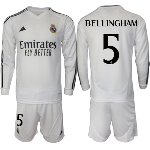 Men's Real Madrid home Long sleeves 5# BELLINGHAM 2024-25 Suit Soccer Jerseys