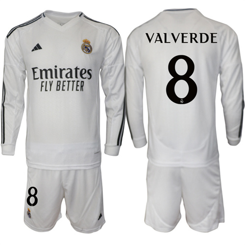 Men's Real Madrid home Long sleeves 8# VALVERDE 2024-25 Suit Soccer Jerseys
