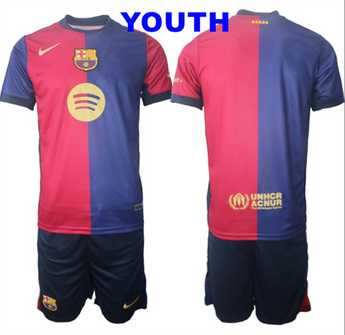 Kids Barcelona home Custom or Blank 2024-25 Suite Youth soccer jerseys